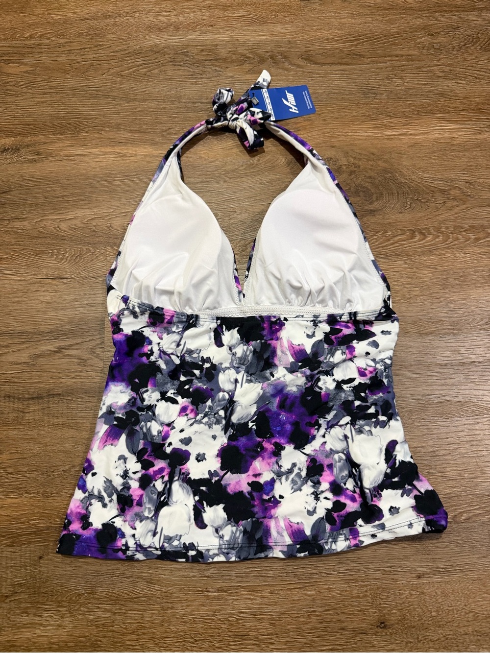 Hilor Floral Halter Tankini Swim Top Purple Black Floral NWT Size US 12 - Picture 4 of 7